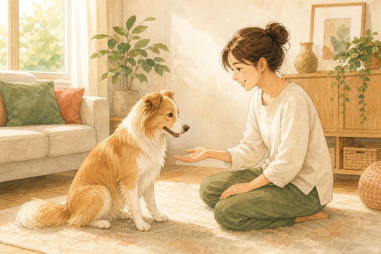 飼い主と犬が同じ目線で穏やかに向き合う