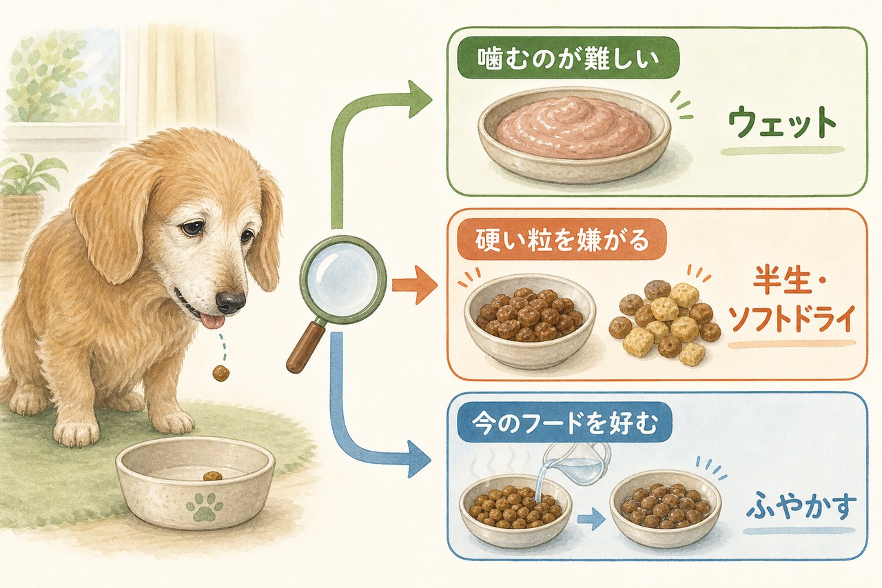 食べる様子に合わせたシニア犬のフード選び