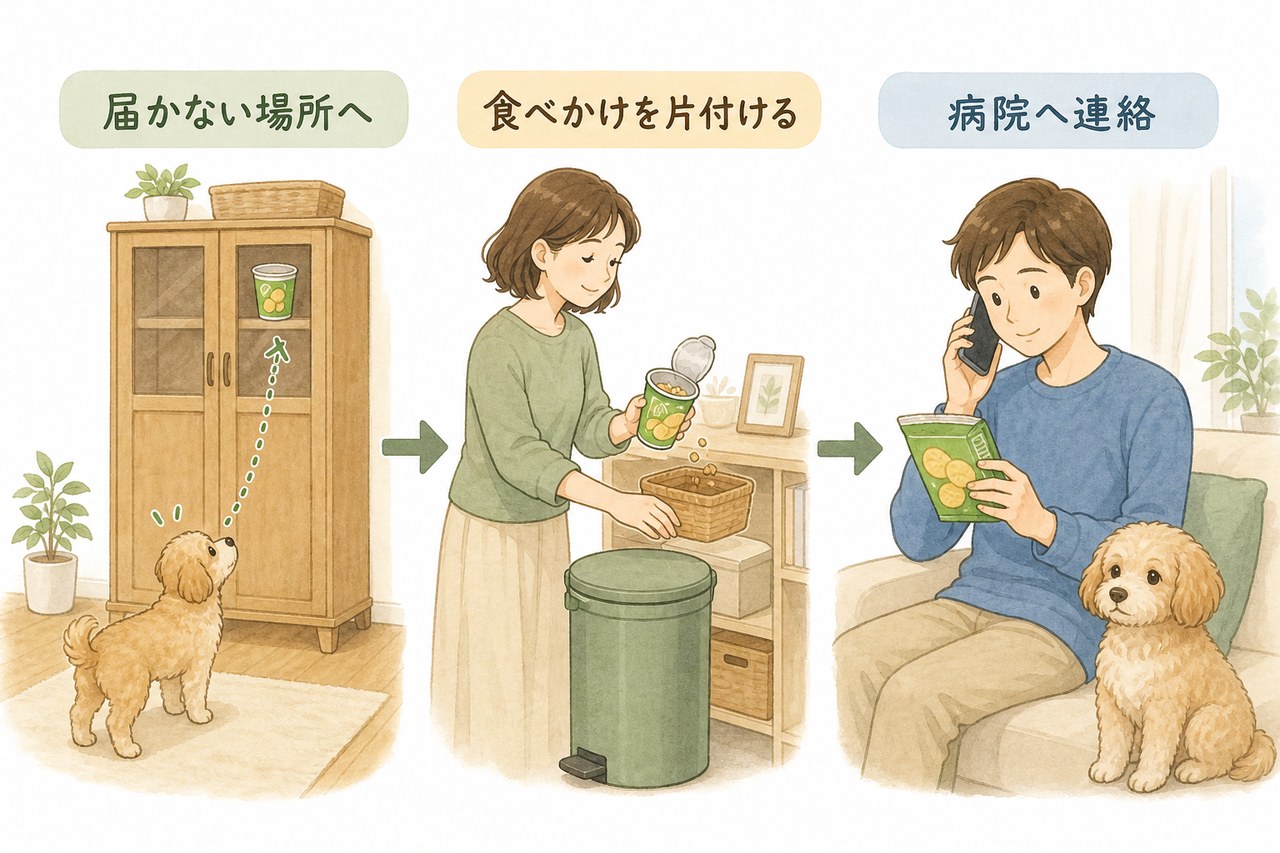 じゃがりこの保管、片付け、誤食時の連絡手順